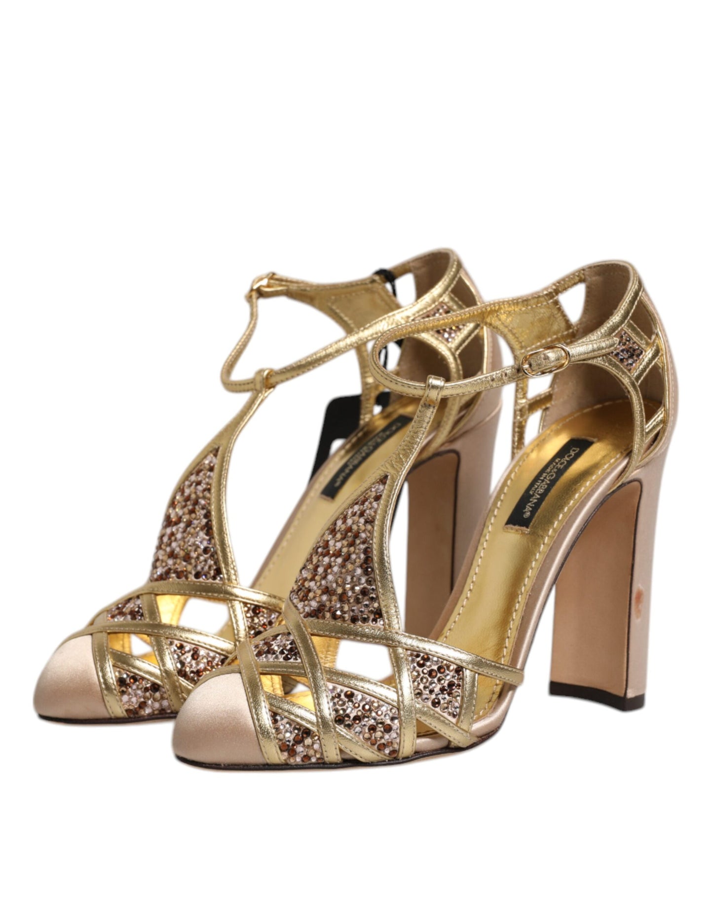 Dolce &amp; Gabbana Beige Pumps aus Satinleder mit Kristallverzierung