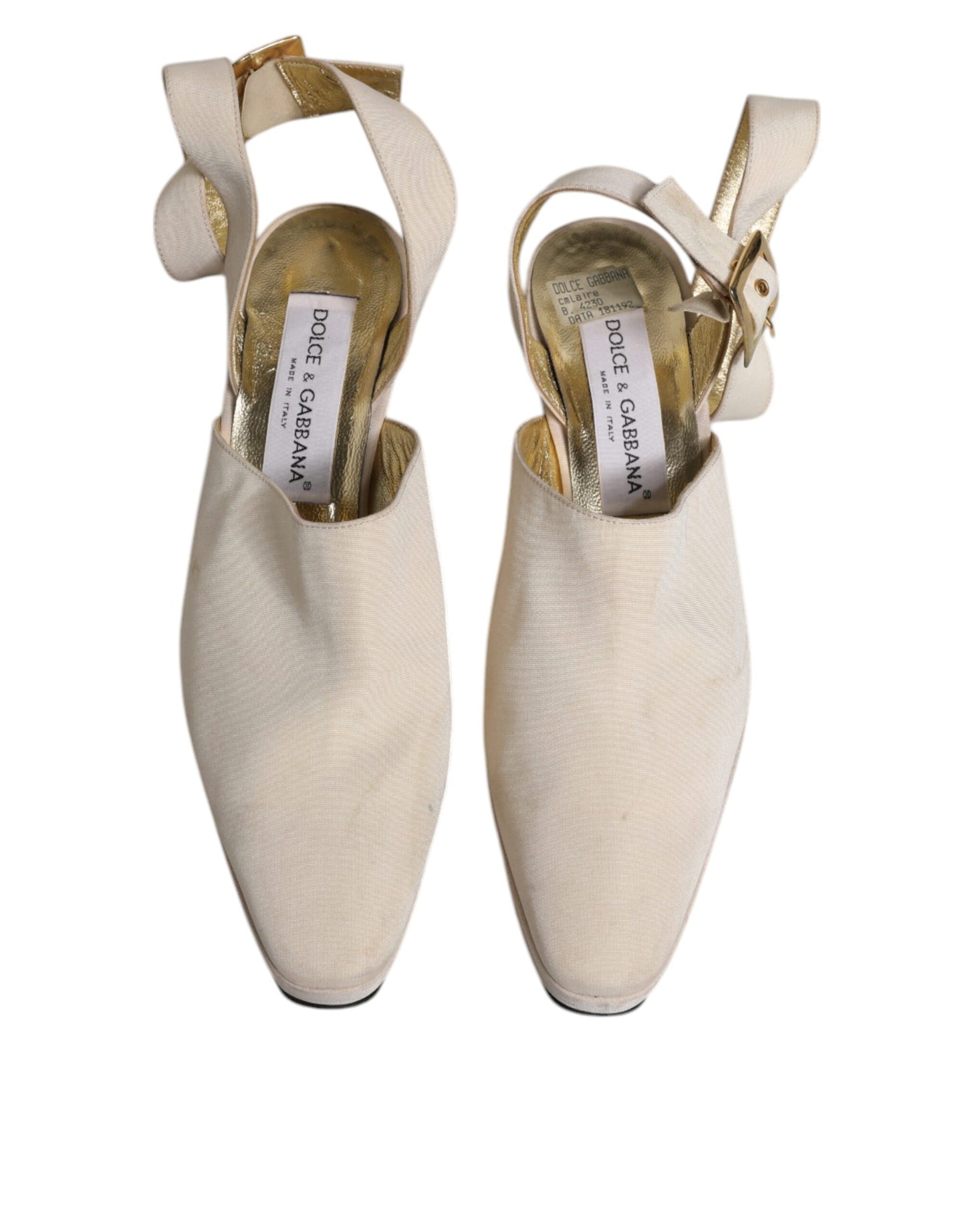 Dolce &amp; Gabbana Off White Block Heels Slingback Sandalen Schuhe