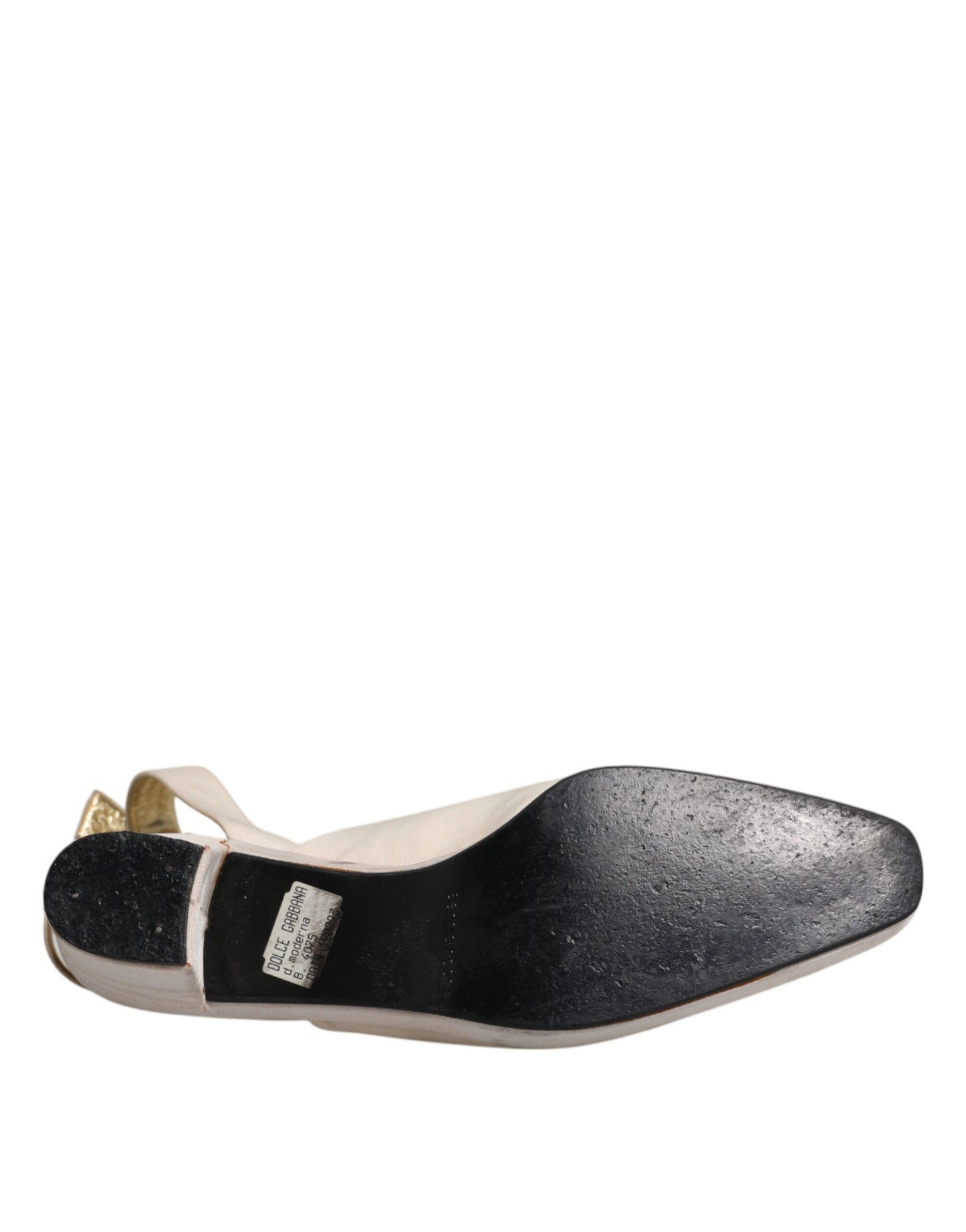 Dolce &amp; Gabbana Off White Block Heels Slingback Sandalen Schuhe