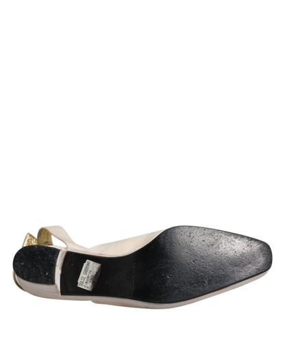 Dolce &amp; Gabbana Off White Block Heels Slingback Sandalen Schuhe