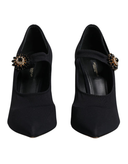 Dolce &amp; Gabbana – Schwarze Mary-Jane-Pumps mit Stretch und Kristallen