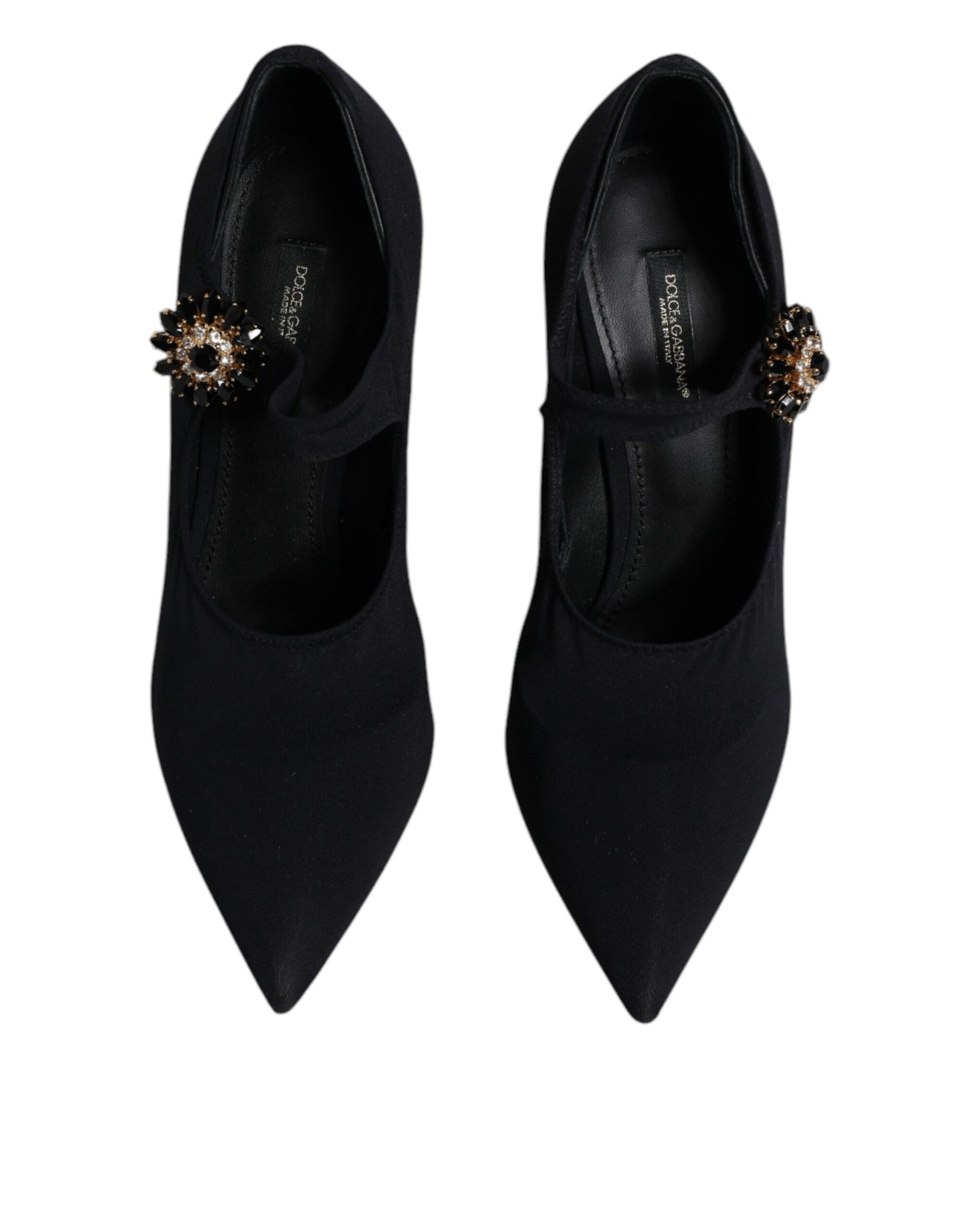 Dolce &amp; Gabbana – Schwarze Mary-Jane-Pumps mit Stretch und Kristallen