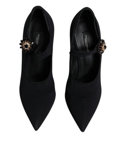 Dolce &amp; Gabbana – Schwarze Mary-Jane-Pumps mit Stretch und Kristallen