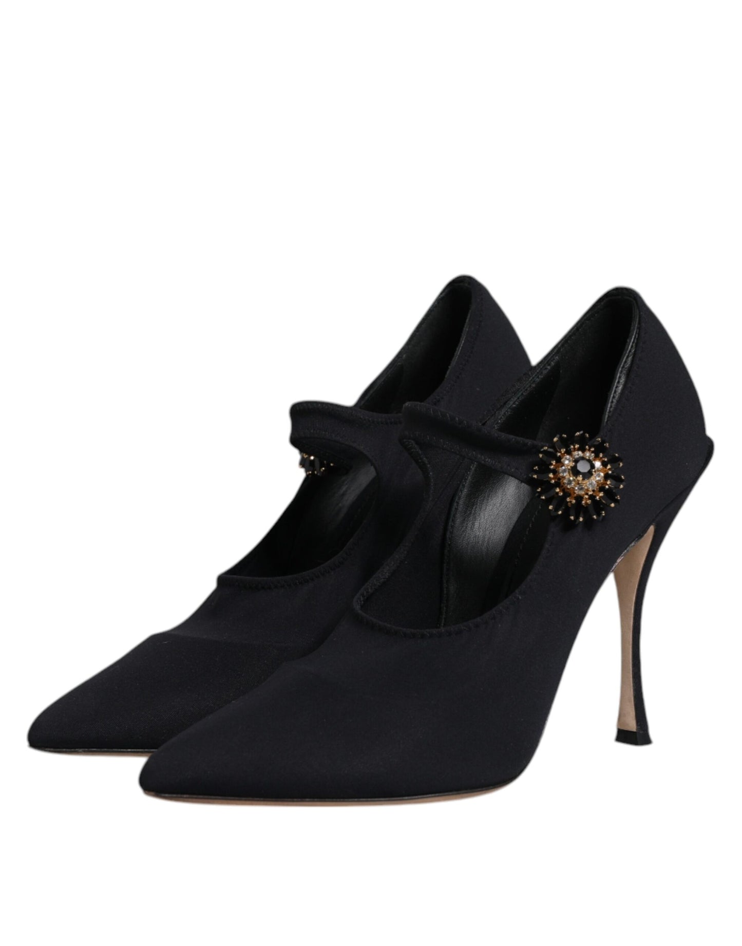 Dolce &amp; Gabbana – Schwarze Mary-Jane-Pumps mit Stretch und Kristallen
