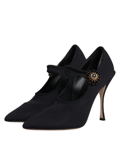 Dolce &amp; Gabbana – Schwarze Mary-Jane-Pumps mit Stretch und Kristallen