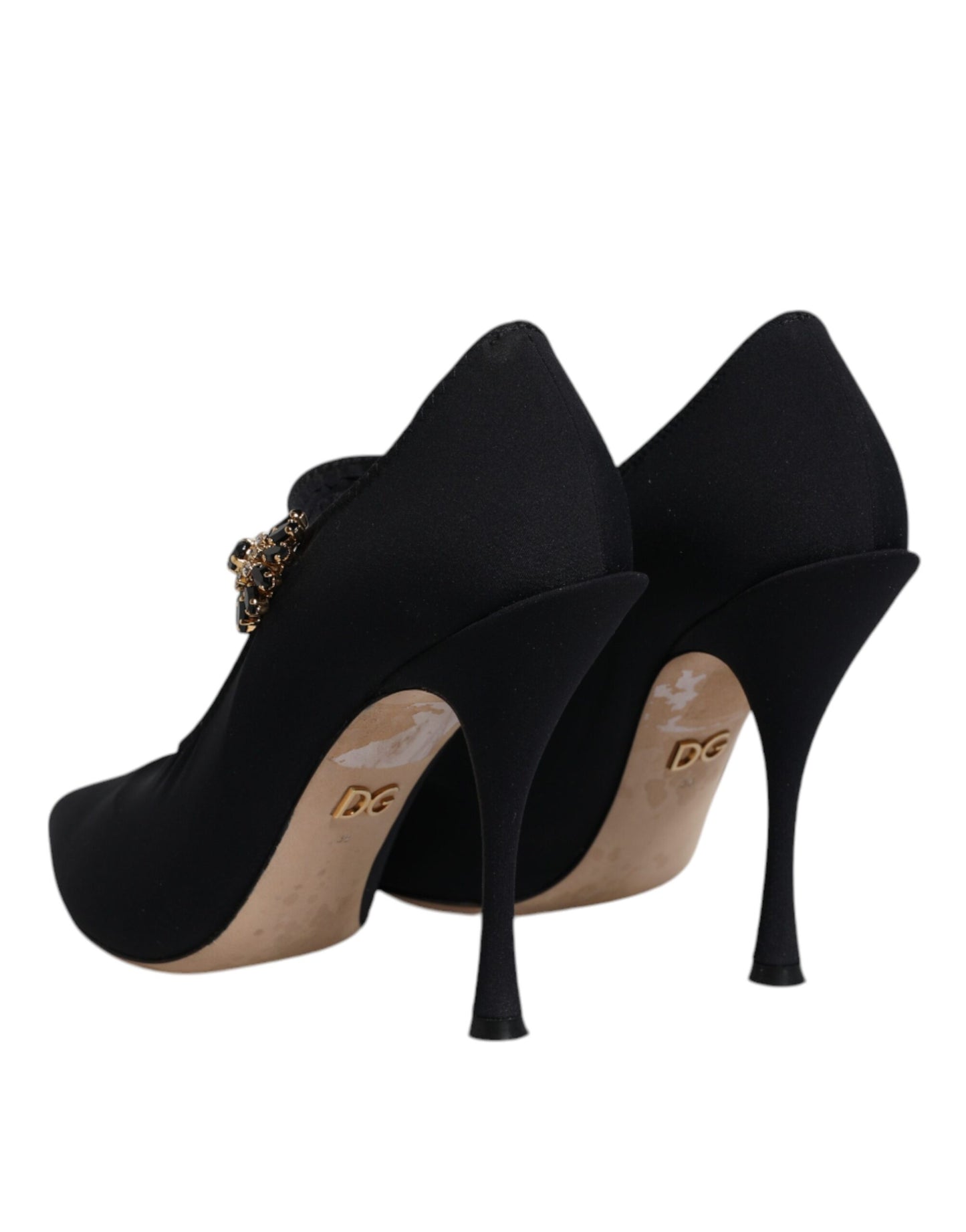 Dolce &amp; Gabbana – Schwarze Mary-Jane-Pumps mit Stretch und Kristallen