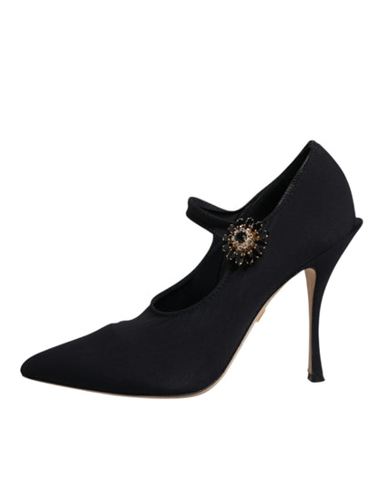 Dolce &amp; Gabbana – Schwarze Mary-Jane-Pumps mit Stretch und Kristallen