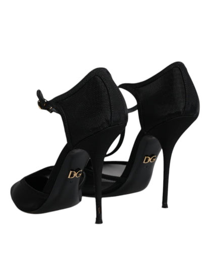 Dolce &amp; Gabbana – Schwarze High Heels mit T-Riemen aus Mesh mit Stilettoabsatz