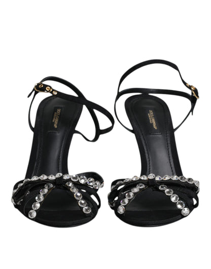 Dolce &amp; Gabbana – KEIRA – Sandalen aus schwarzem Leder mit Kristallschleife