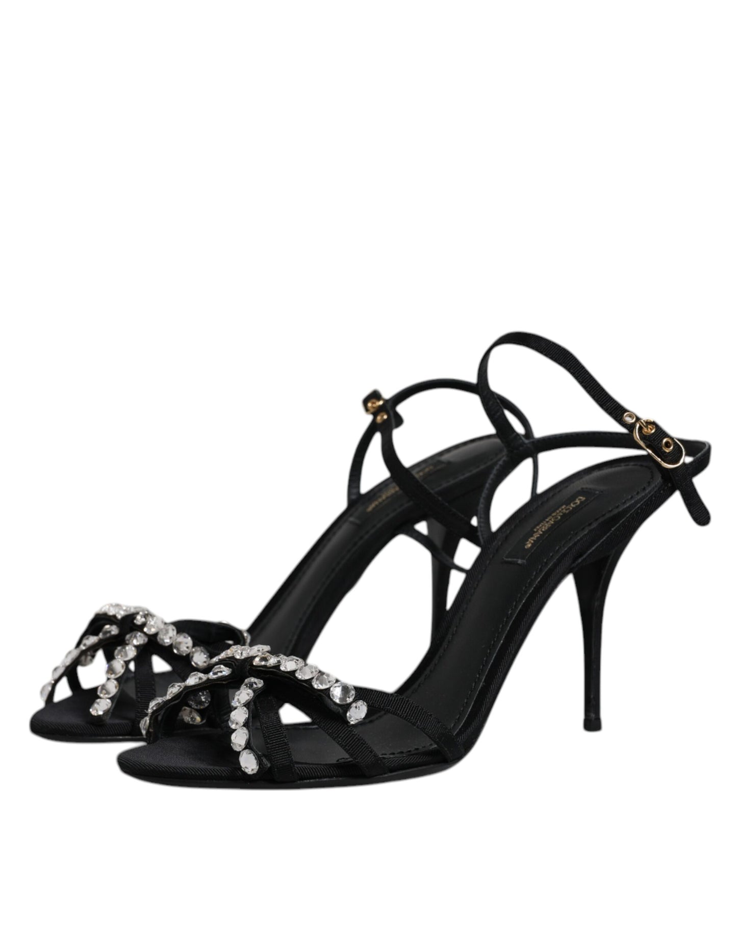 Dolce &amp; Gabbana – KEIRA – Sandalen aus schwarzem Leder mit Kristallschleife