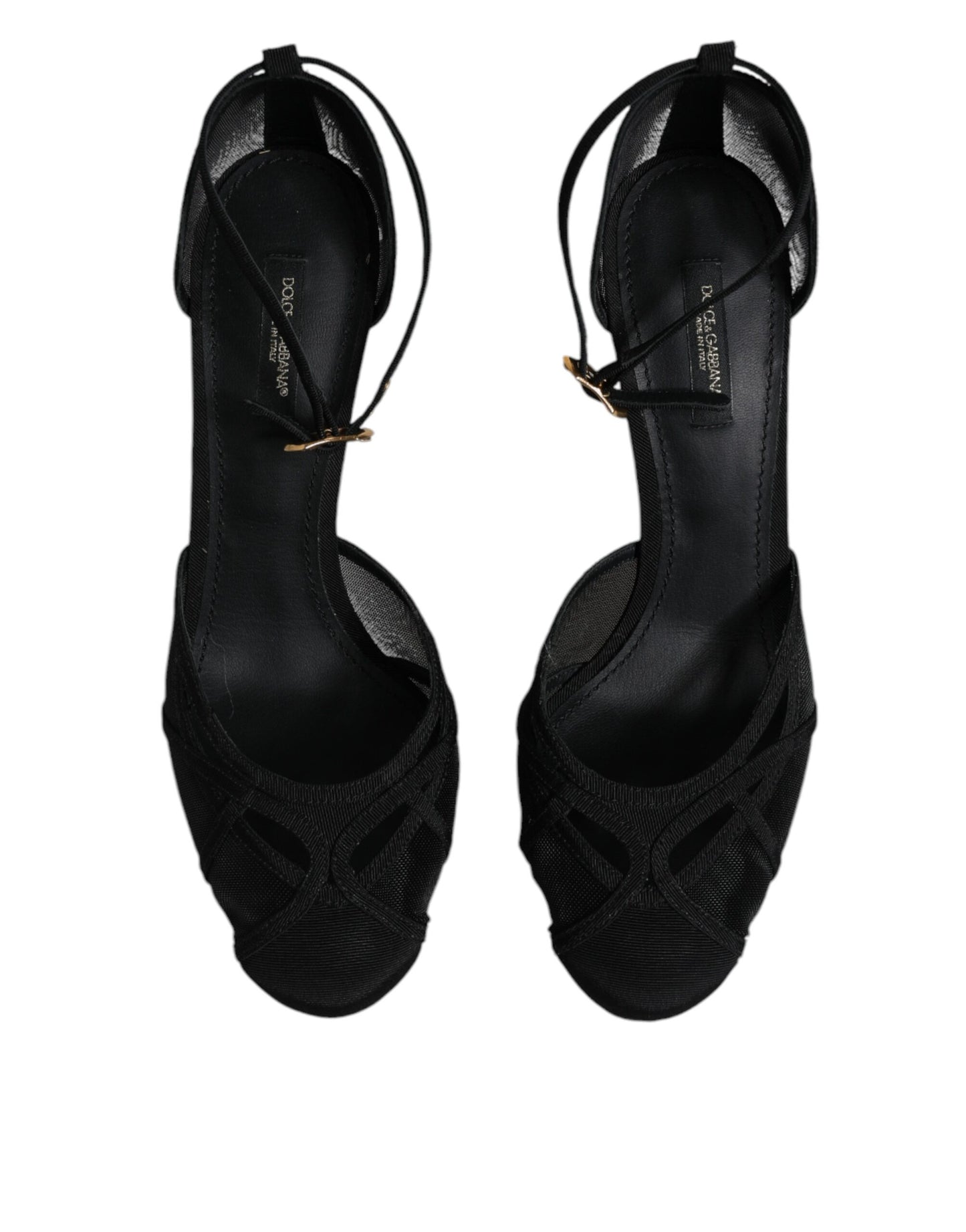 حذاء دولتشي آند غابانا أسود شبكي بكعب عالٍ ورباط للكاحل