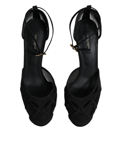 حذاء دولتشي آند غابانا أسود شبكي بكعب عالٍ ورباط للكاحل