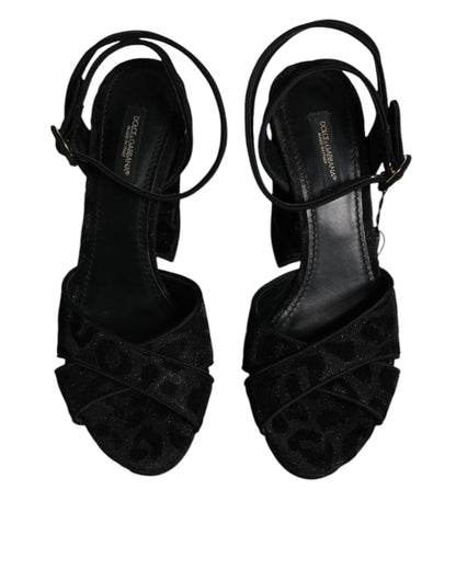 Dolce &amp; Gabbana Schwarze Leoparden-Plateau-Absatz-Sandalen