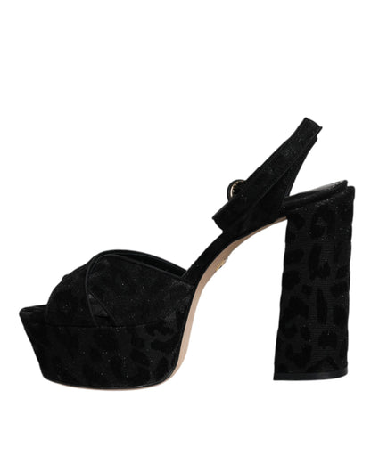 Dolce &amp; Gabbana Schwarze Leoparden-Plateau-Absatz-Sandalen