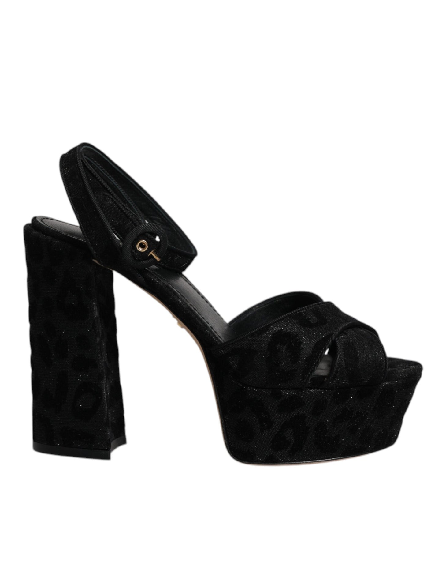 Dolce &amp; Gabbana Schwarze Leoparden-Plateau-Absatz-Sandalen