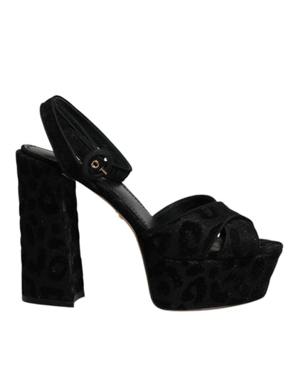 Dolce &amp; Gabbana Schwarze Leoparden-Plateau-Absatz-Sandalen