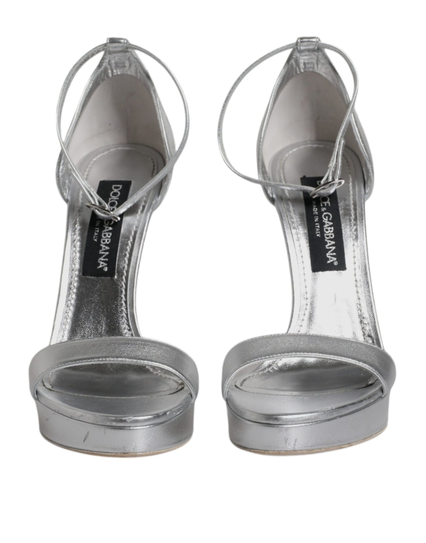 Dolce &amp; Gabbana Keira Sandalen aus silbernem Leder mit Plateau