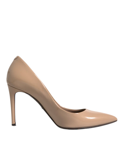 Dolce &amp; Gabbana Beige Lackleder Stiletto-Absatz Pumps Schuhe