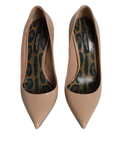 Dolce &amp; Gabbana Beige Lackleder Stiletto-Absatz Pumps Schuhe