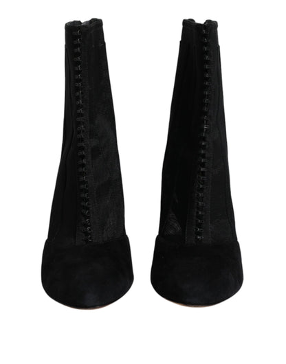 حذاء دولتشي آند غابانا أسود شبكي بكعب ستيليتو وأحذية طويلة للكاحل