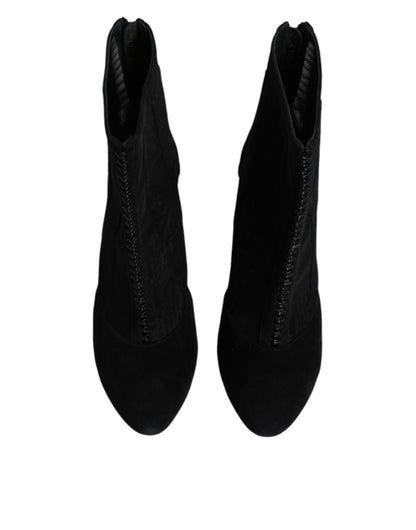 حذاء دولتشي آند غابانا أسود شبكي بكعب ستيليتو وأحذية طويلة للكاحل