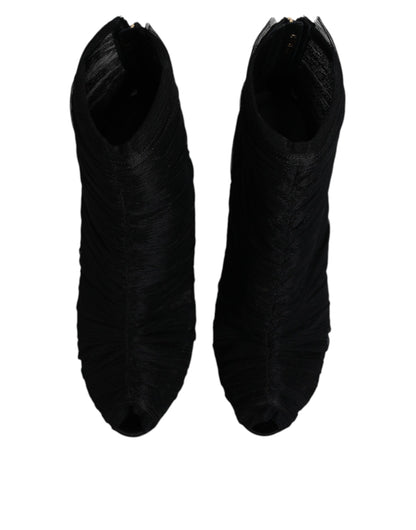 حذاء دولتشي آند غابانا أسود شبكي بكعب ستيليتو وأحذية طويلة للكاحل