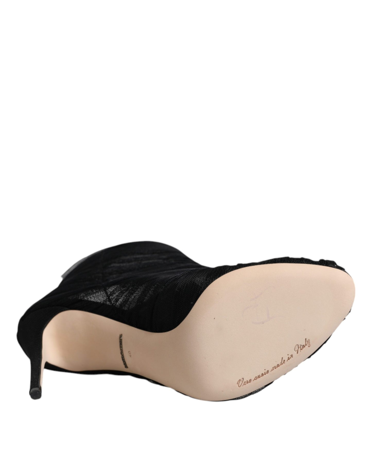 حذاء دولتشي آند غابانا أسود شبكي بكعب ستيليتو وأحذية طويلة للكاحل