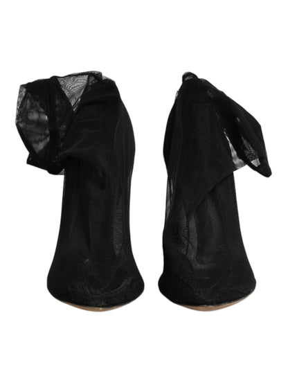 حذاء دولتشي آند غابانا أسود من النايلون المرن الشبكي ذو الجورب