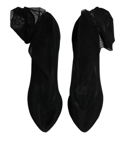 حذاء دولتشي آند غابانا أسود من النايلون المرن الشبكي ذو الجورب