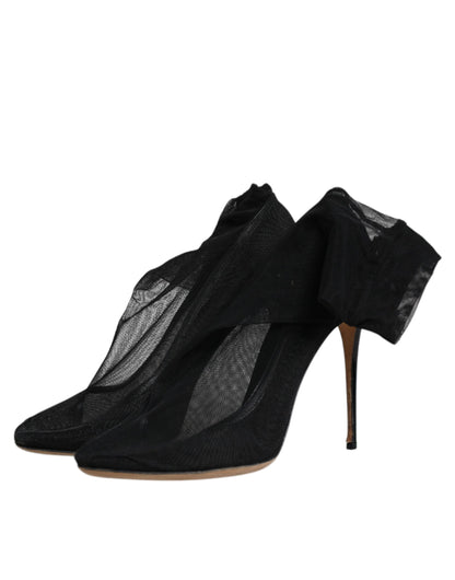 حذاء دولتشي آند غابانا أسود من النايلون المرن الشبكي ذو الجورب