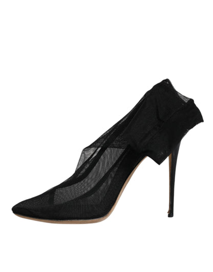 حذاء دولتشي آند غابانا أسود من النايلون المرن الشبكي ذو الجورب