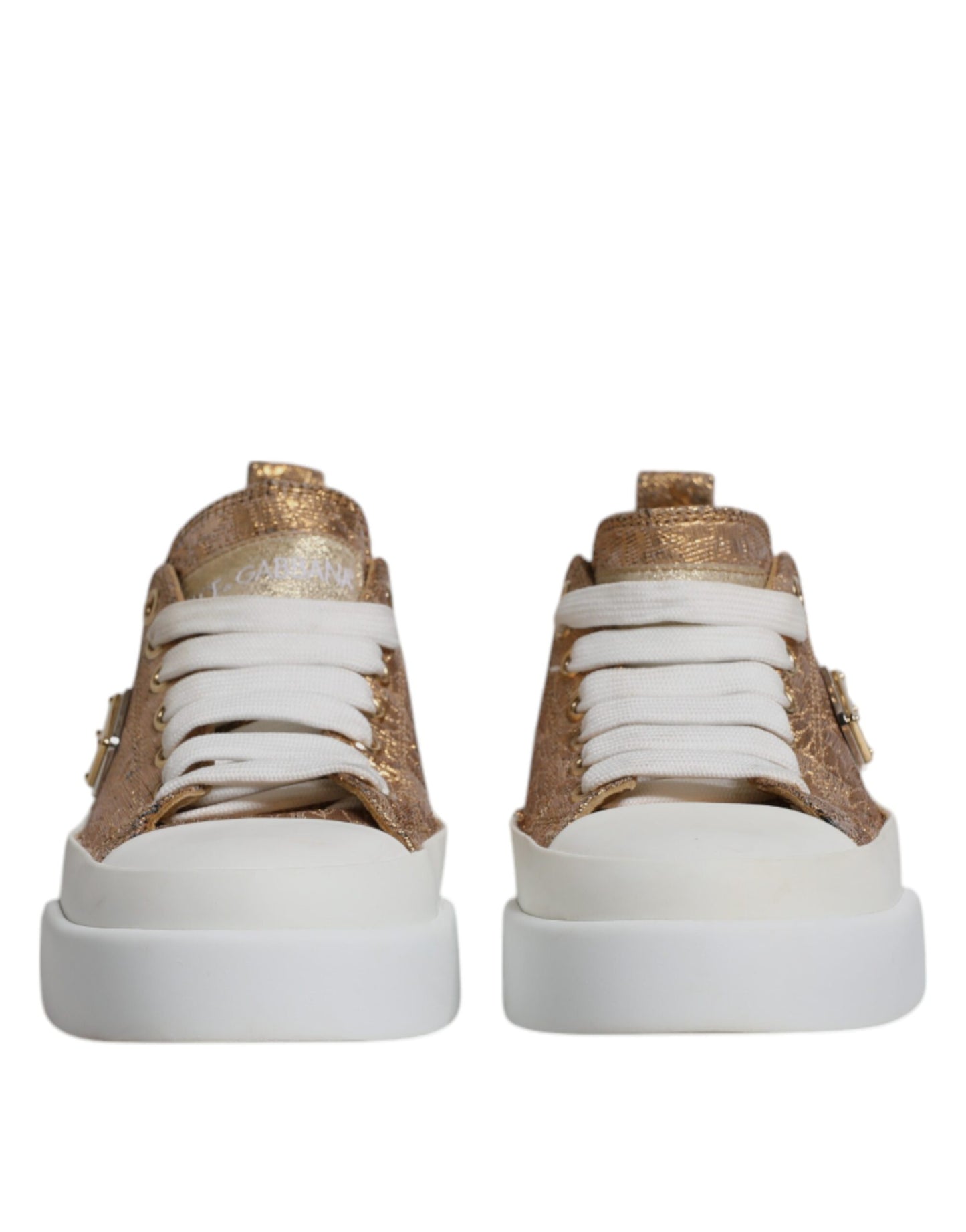 Dolce &amp; Gabbana Gold Weiß Logo Low Top Sneakers Schuhe