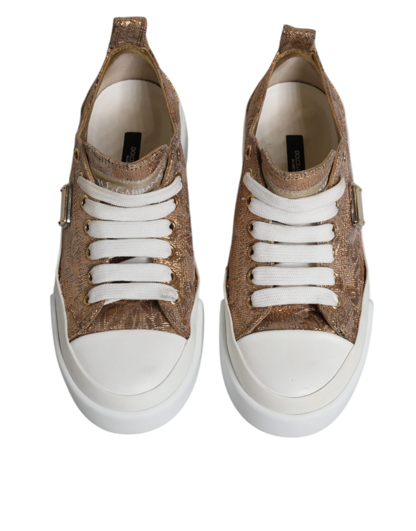 Dolce &amp; Gabbana Gold Weiß Logo Low Top Sneakers Schuhe