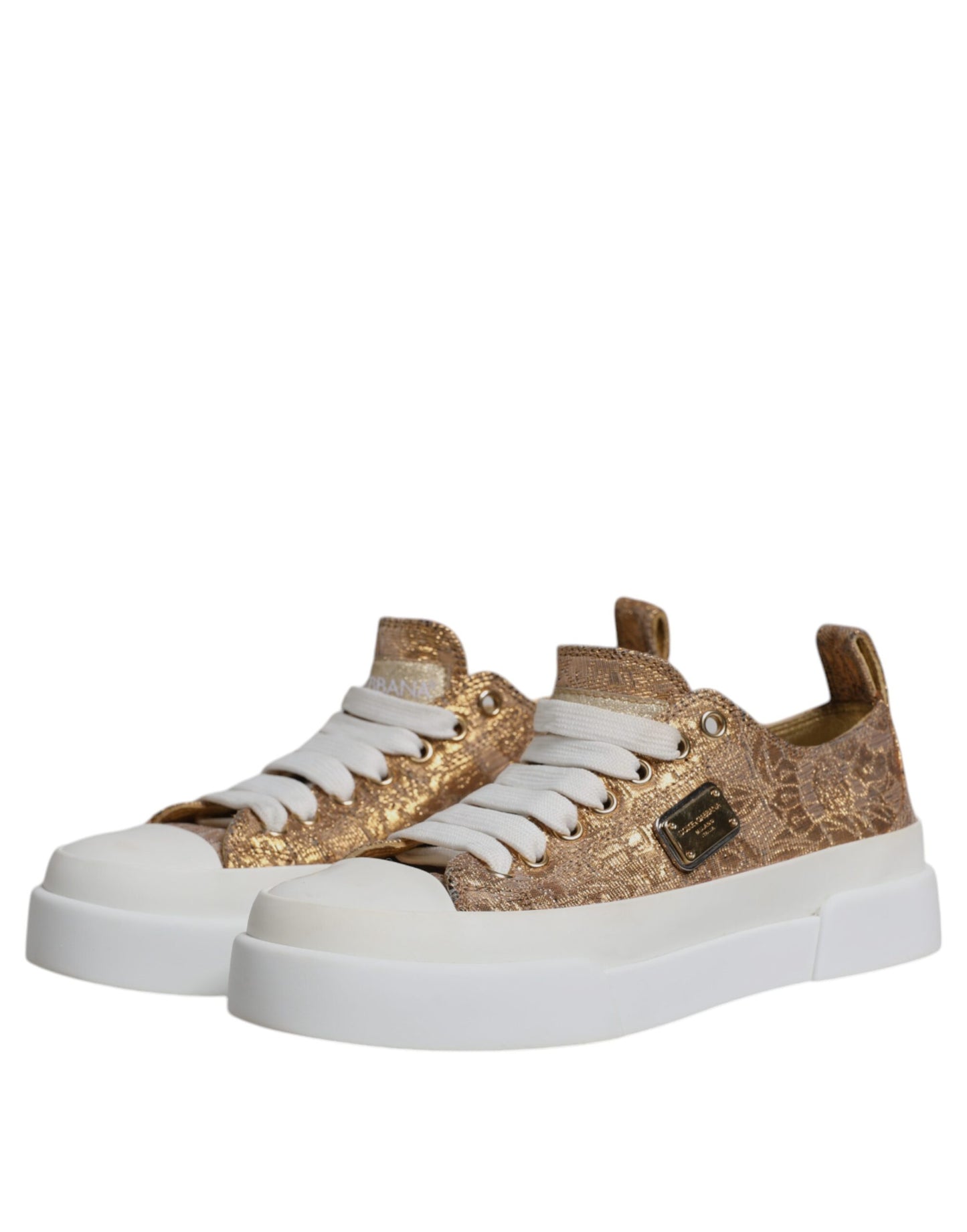 Dolce &amp; Gabbana Gold Weiß Logo Low Top Sneakers Schuhe