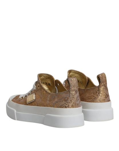 Dolce &amp; Gabbana Gold Weiß Logo Low Top Sneakers Schuhe