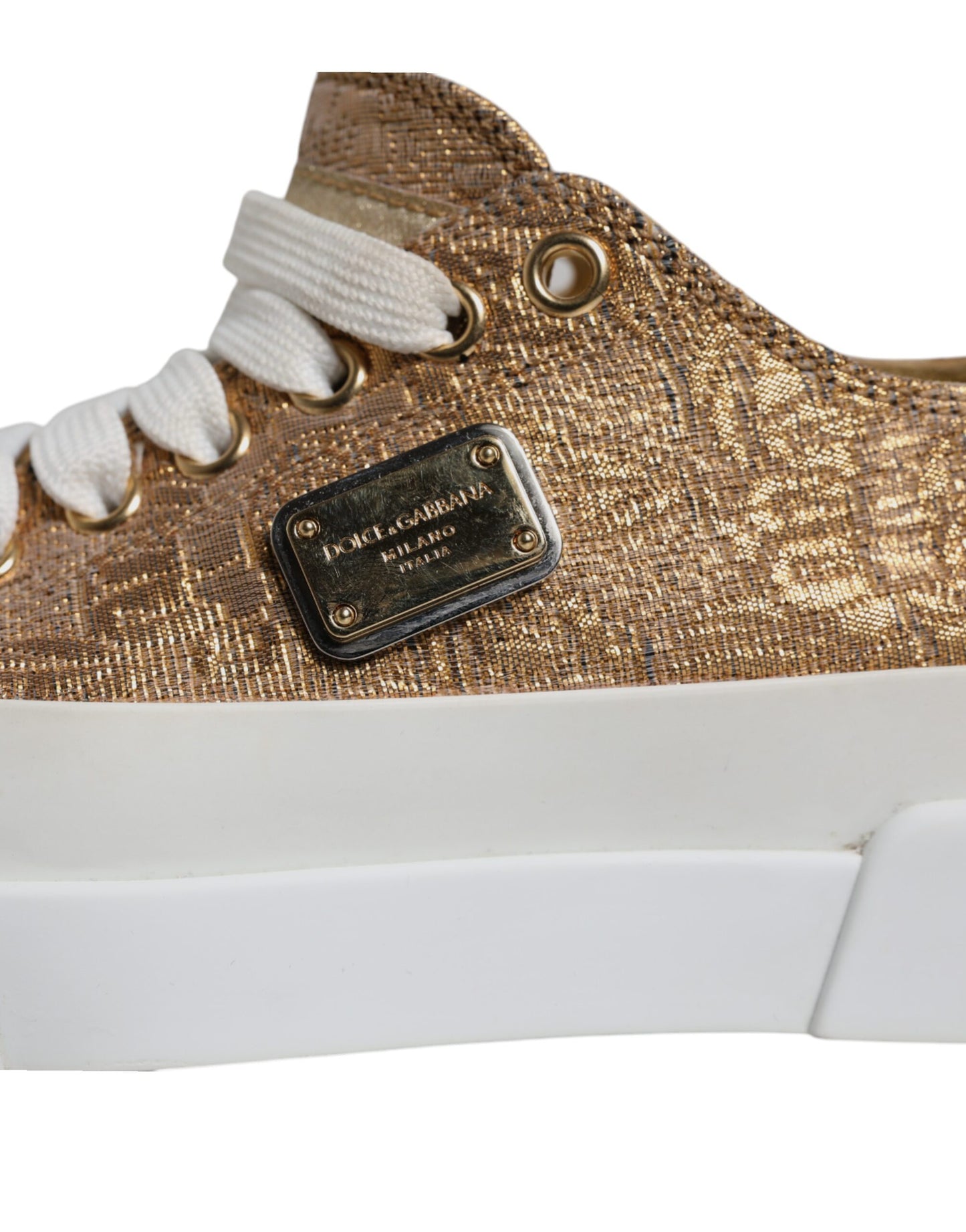 Dolce &amp; Gabbana Gold Weiß Logo Low Top Sneakers Schuhe