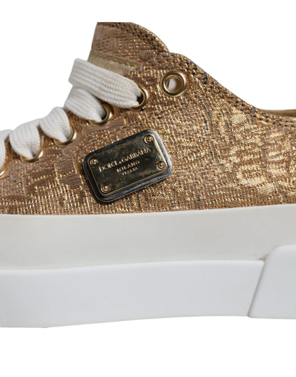 Dolce &amp; Gabbana Gold Weiß Logo Low Top Sneakers Schuhe