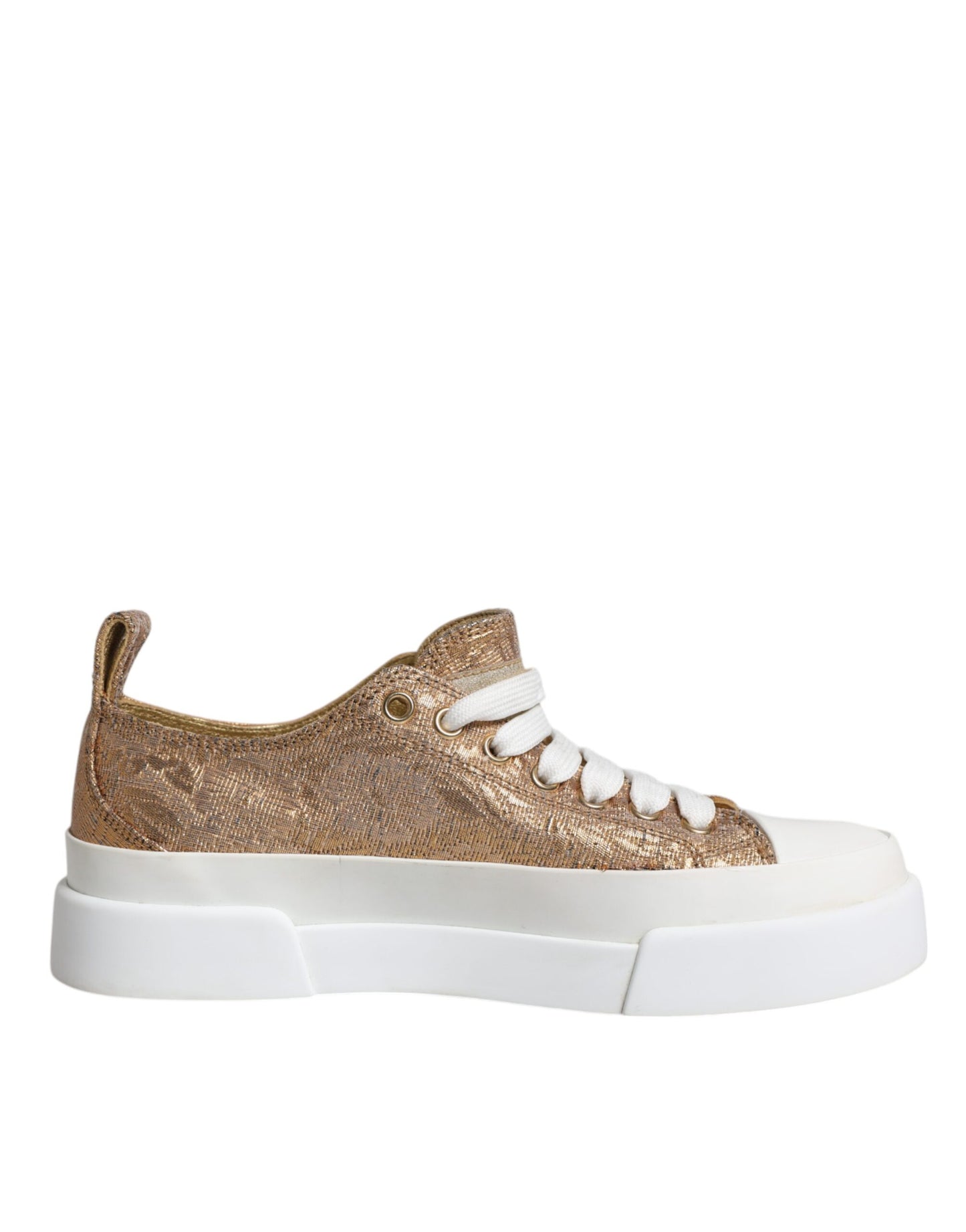 Dolce &amp; Gabbana Gold Weiß Logo Low Top Sneakers Schuhe