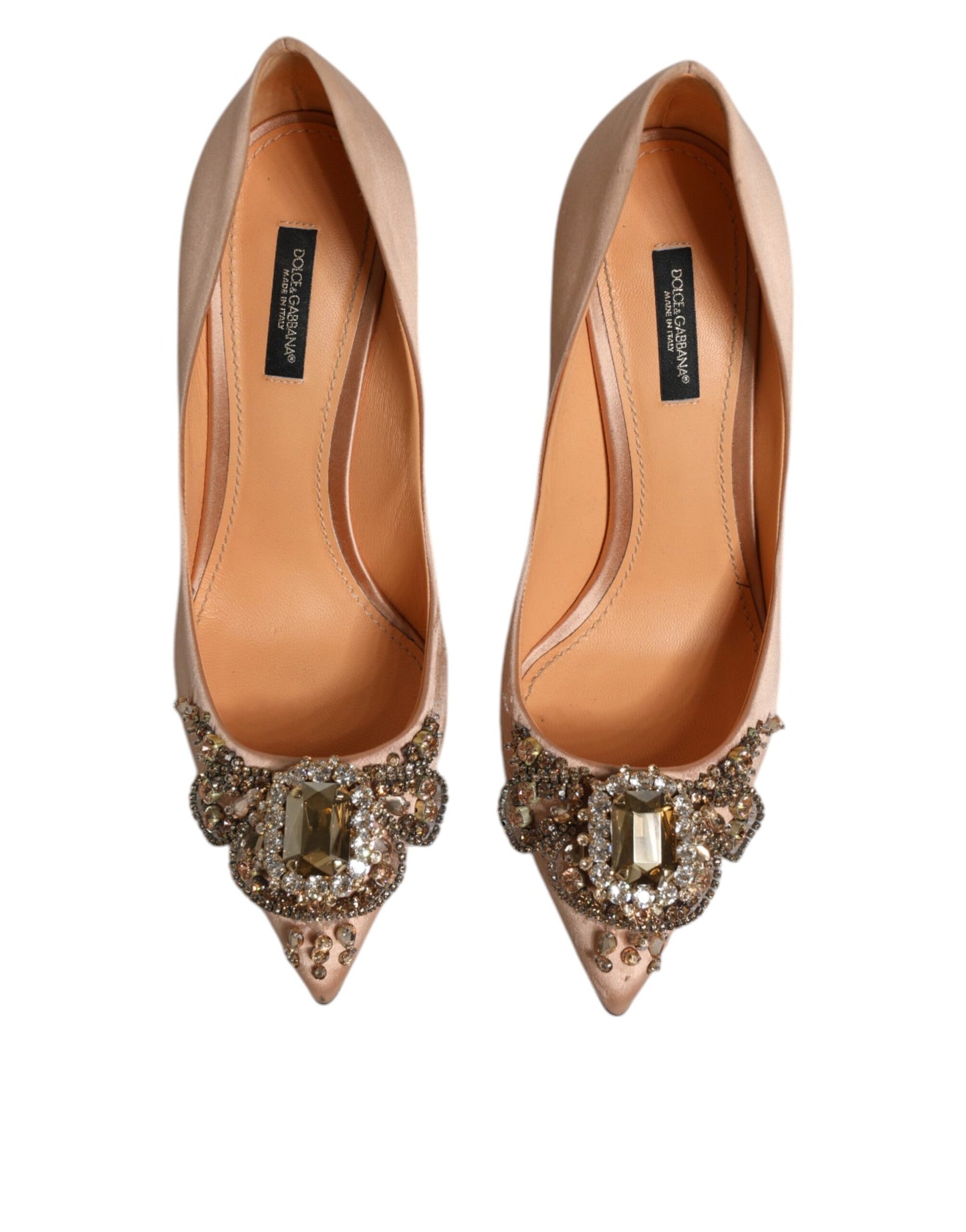 Dolce &amp; Gabbana Beige Satin Kristall High Heels Pumps Schuhe