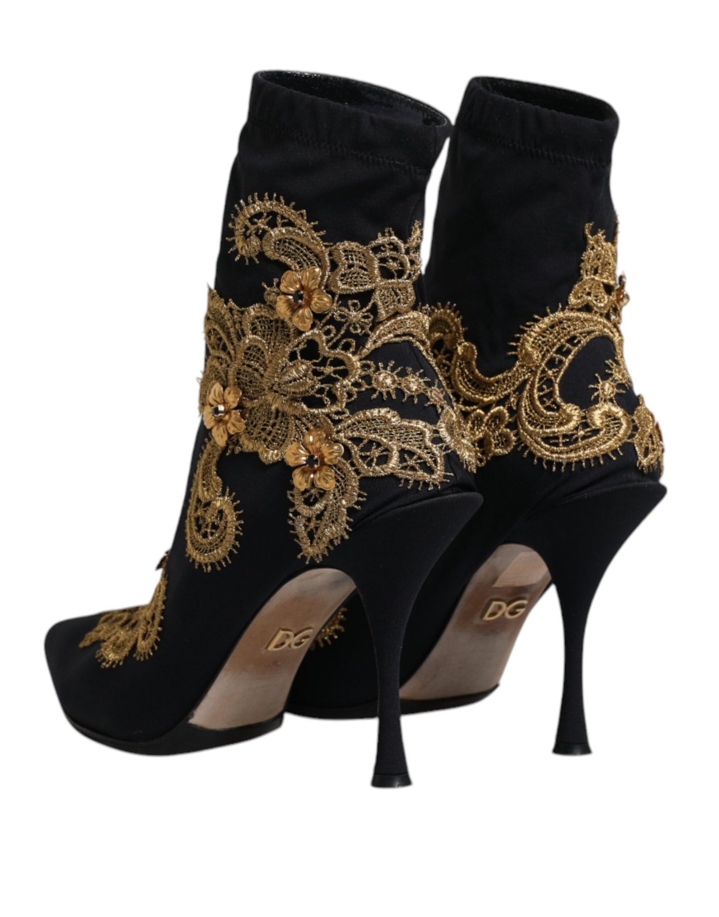 Dolce &amp; Gabbana – Slipper-Stiefel mit schwarzer Goldstickerei