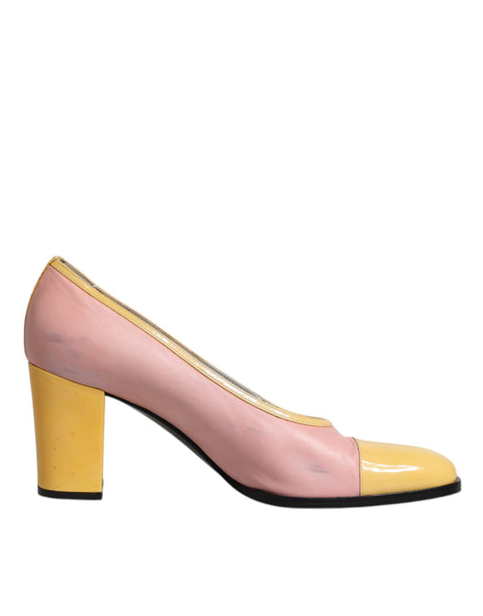 Dolce &amp; Gabbana Pink Gelb Leder Block Heels Pumps Schuhe