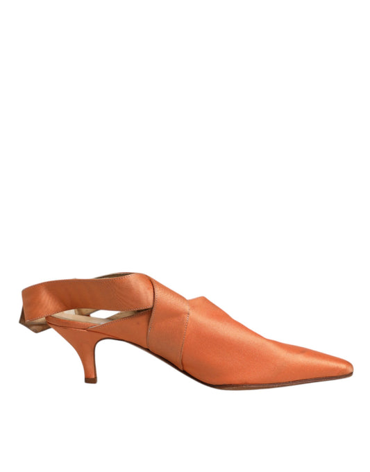 Dolce &amp; Gabbana Orange Kitten Heels Slingback Sandalen Schuhe