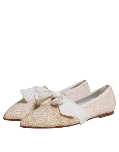 Dolce &amp; Gabbana Beige Ballerinas aus Stoff mit Schleife