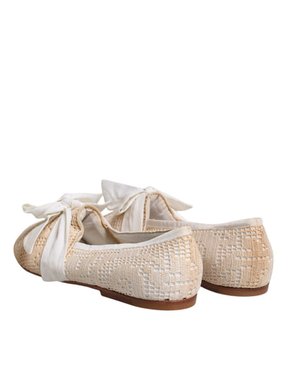 Dolce &amp; Gabbana Beige Ballerinas aus Stoff mit Schleife