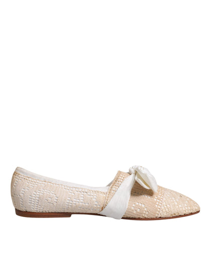 Dolce &amp; Gabbana Beige Ballerinas aus Stoff mit Schleife
