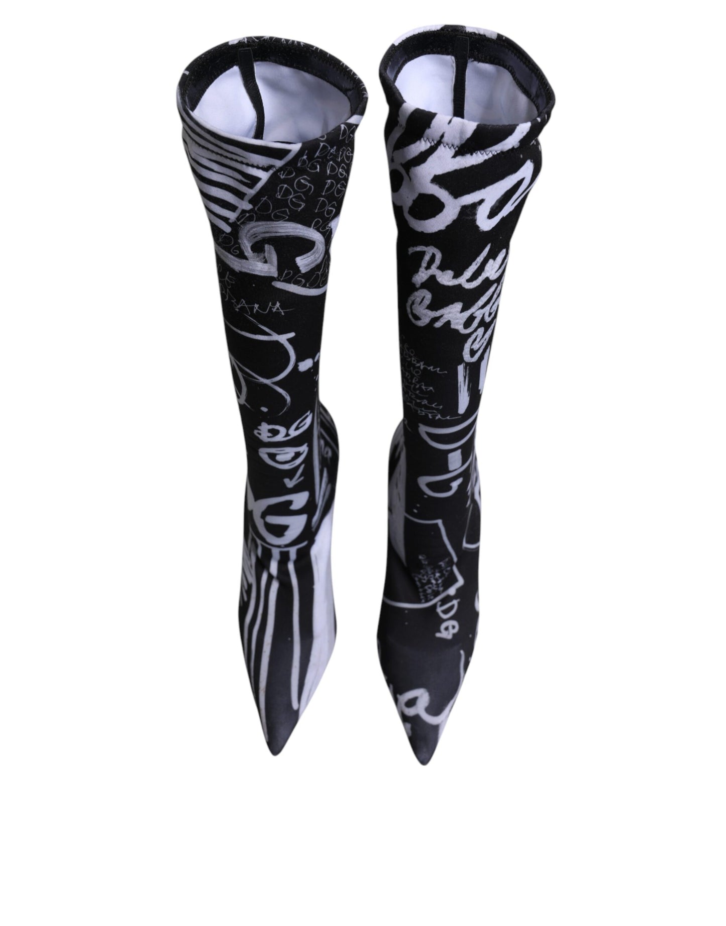 Dolce &amp; Gabbana Schwarzes Logo Stretch Heels Hohe Stiefel Schuhe
