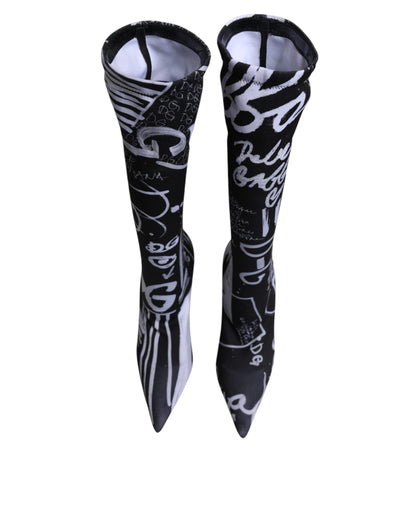 Dolce &amp; Gabbana Schwarzes Logo Stretch Heels Hohe Stiefel Schuhe