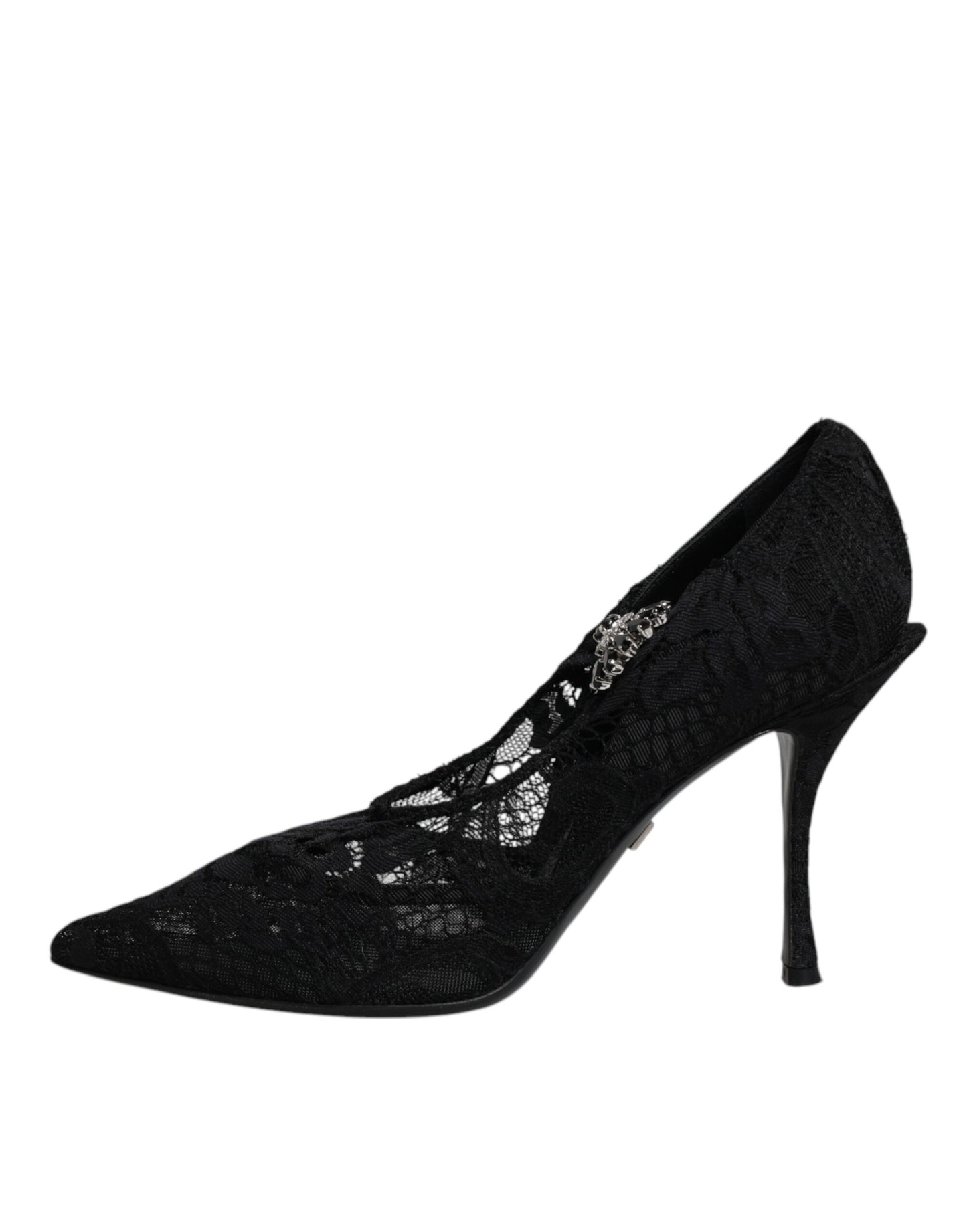 Dolce &amp; Gabbana – Mary-Jane-Pumps mit schwarzer Spitze und Kristallen