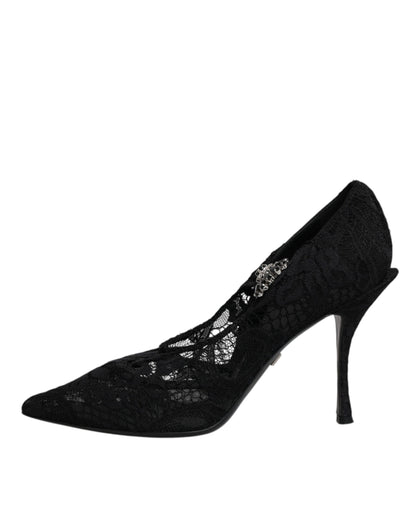 Dolce &amp; Gabbana – Mary-Jane-Pumps mit schwarzer Spitze und Kristallen