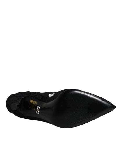 Dolce &amp; Gabbana – Mary-Jane-Pumps mit schwarzer Spitze und Kristallen